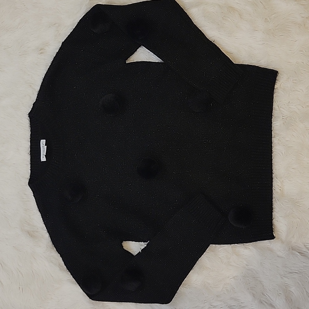 Primark Black Faux Fur Pom Pom Sparkly Sweater Girls Age 9-10 Years